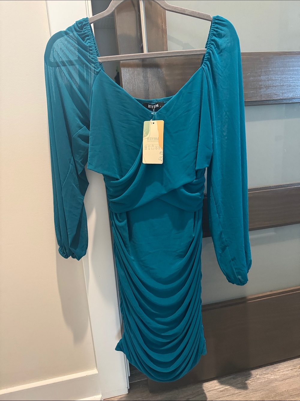 Ruched Teal Long-Sleeve Women’s Dress by BCBGeneration